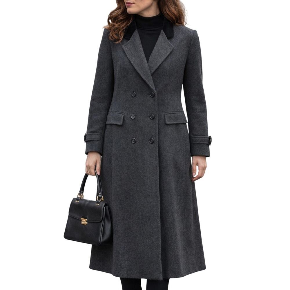 Vintage 90s Women's 14 Karen Gray Wool Cashmere Trench Coat